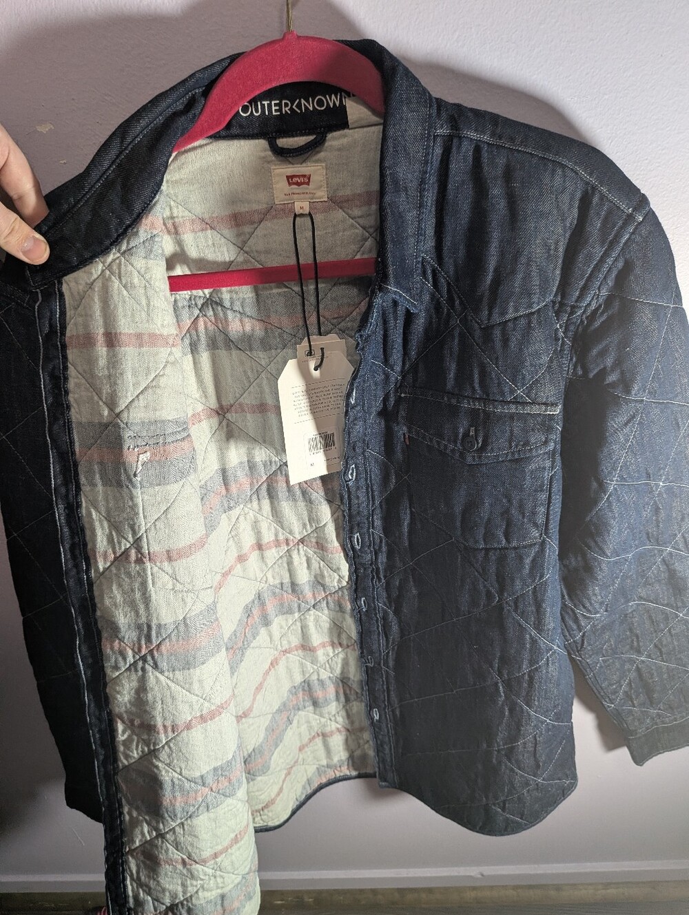 NWT Levi's x Outerknown Quilted Denim Shirt Jacket Medium Deadstock Shacket - Picture 2 of 12